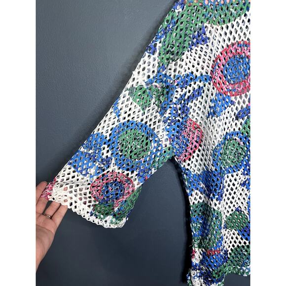 Mirror Image Open Knit Swimsuit Cover Up Coastal Grandma Cherry Floral 1x Women - Picture 7 of 10